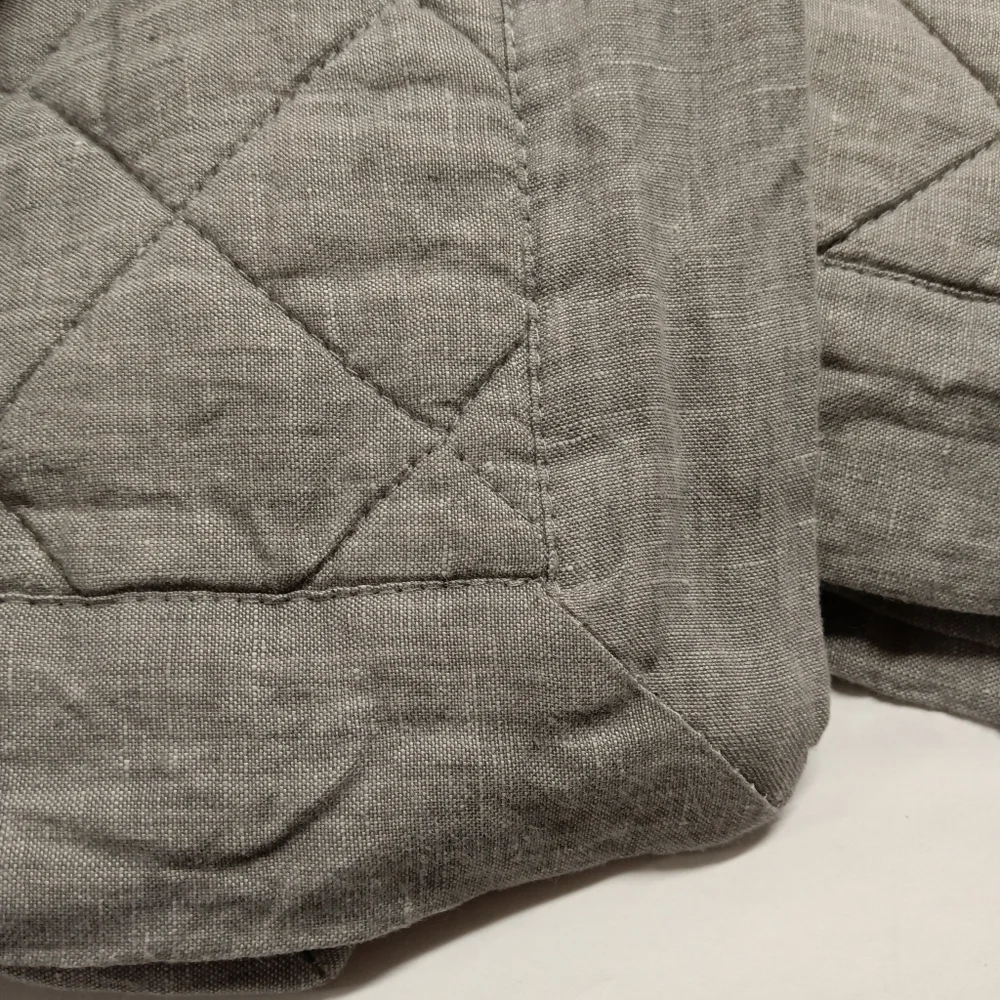 Pottery Barn Belgian Flax Pure Linen Diamond Quilt Standard Sham PAIR GRAY